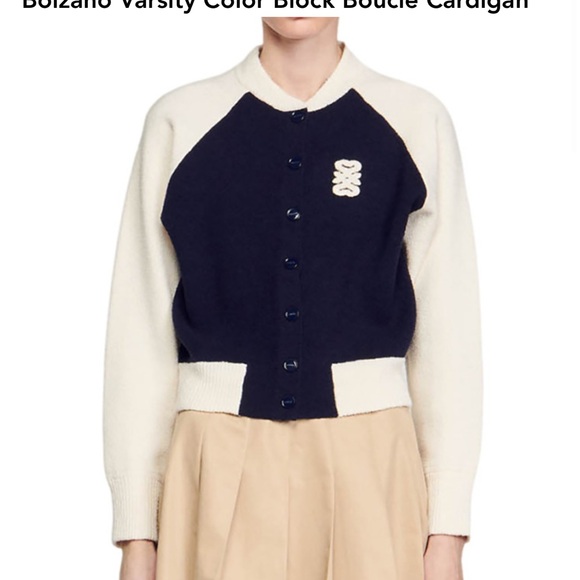 Sandro Navy and Cream Cardigan - Picture 2 of 7